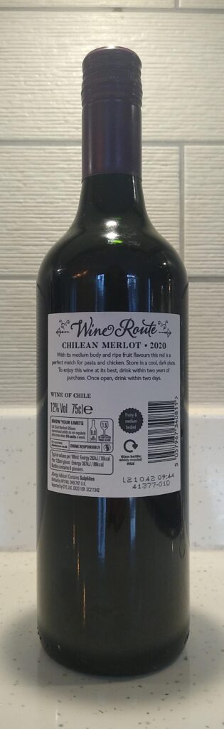 Wine Route Merlot bottle rear
