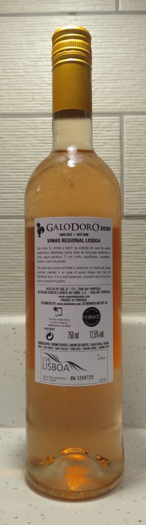 Galodoro Rose bottle rear