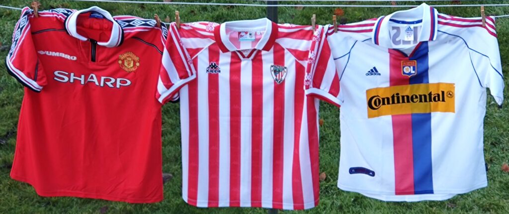 Manchester United, Athletic Club and Olympique Lyonnais shirts
